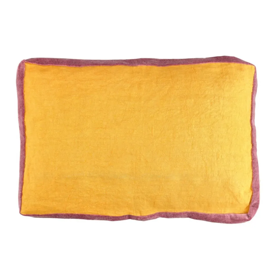 Pomax Coussins-ALPHA BORDERS - coussin - lin / velours - L 60 x W 40 cm - moutarde