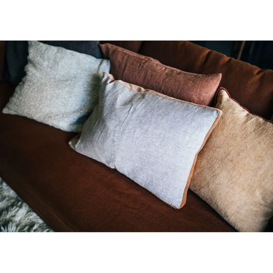 Pomax Coussins-ALPHA BORDERS - coussin - lin / velours - L 60 x W 40 cm - naturel