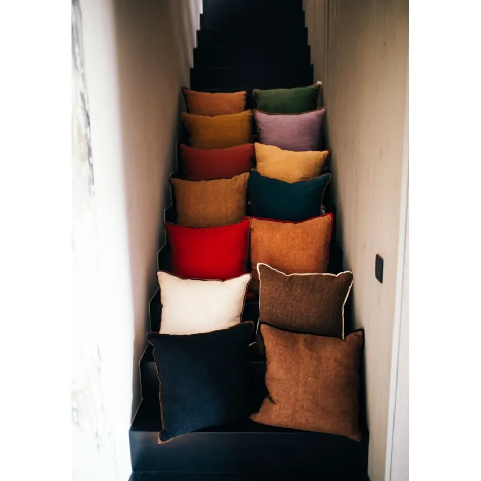 Pomax Coussins-ALPHA OPPOSITES - coussin - lin / coton - L 45 x W 45 cm - cannelle