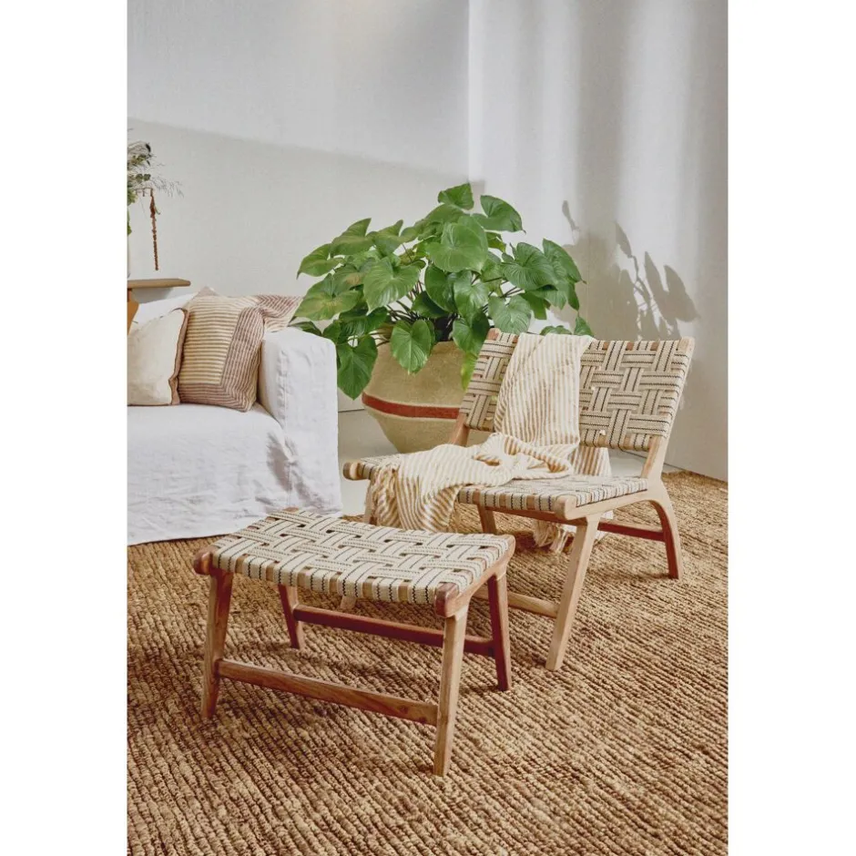 Pomax Canapés-AOSTA - chaise relax - bois d'acacia / coton - L 65 x W 76 x H 70 cm - naturel
