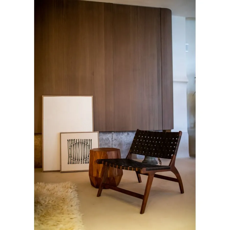 Pomax Canapés-AOSTA - chaise relax - cuir de buffle / bois d'acacia - L 65 x W 76 x H 70 cm - noir