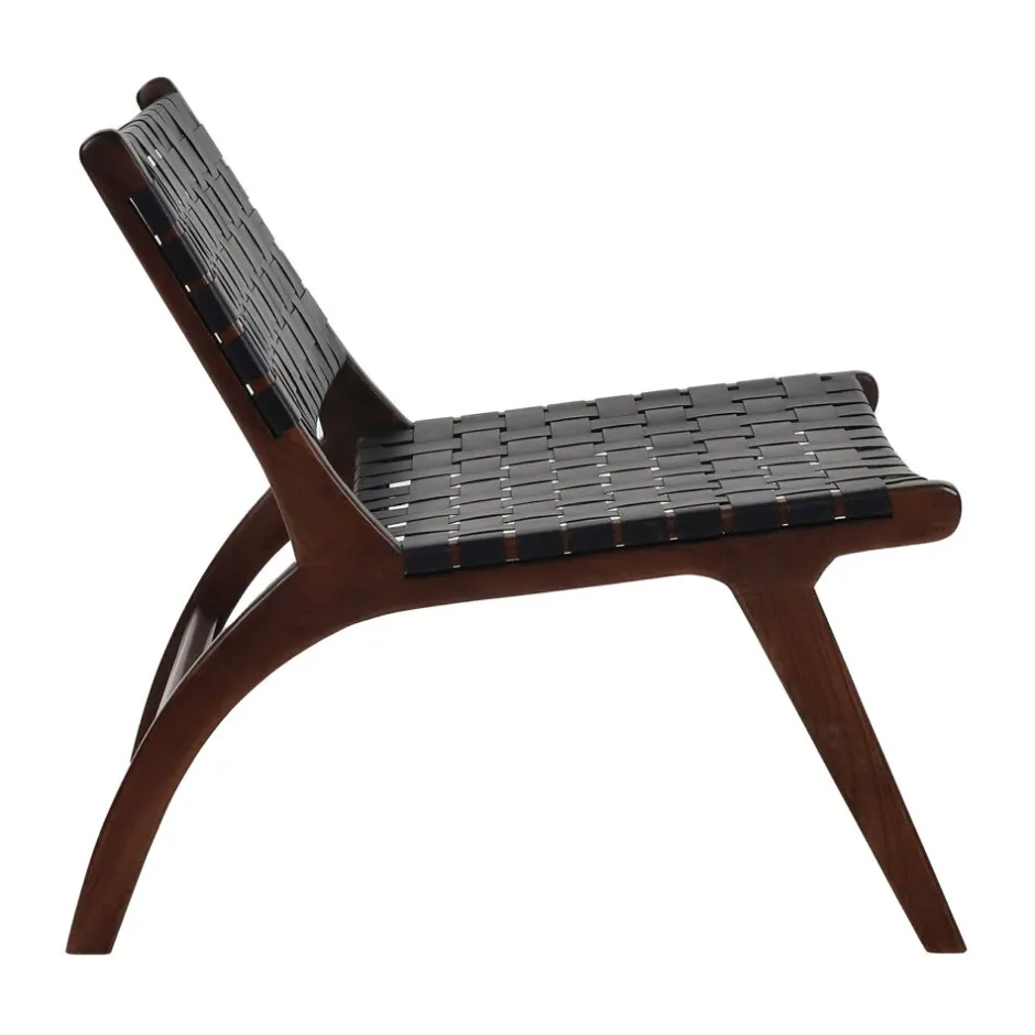 Pomax Canapés-AOSTA - chaise relax - cuir de buffle / bois d'acacia - L 65 x W 76 x H 70 cm - noir