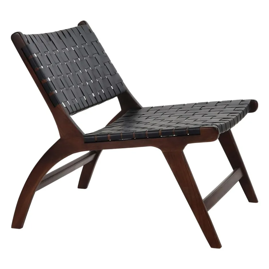 Pomax Canapés-AOSTA - chaise relax - cuir de buffle / bois d'acacia - L 65 x W 76 x H 70 cm - noir