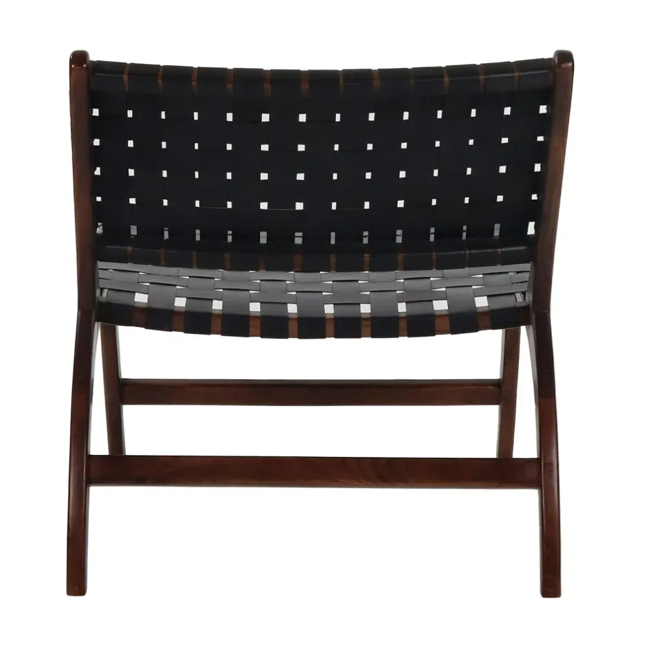 Pomax Canapés-AOSTA - chaise relax - cuir de buffle / bois d'acacia - L 65 x W 76 x H 70 cm - noir