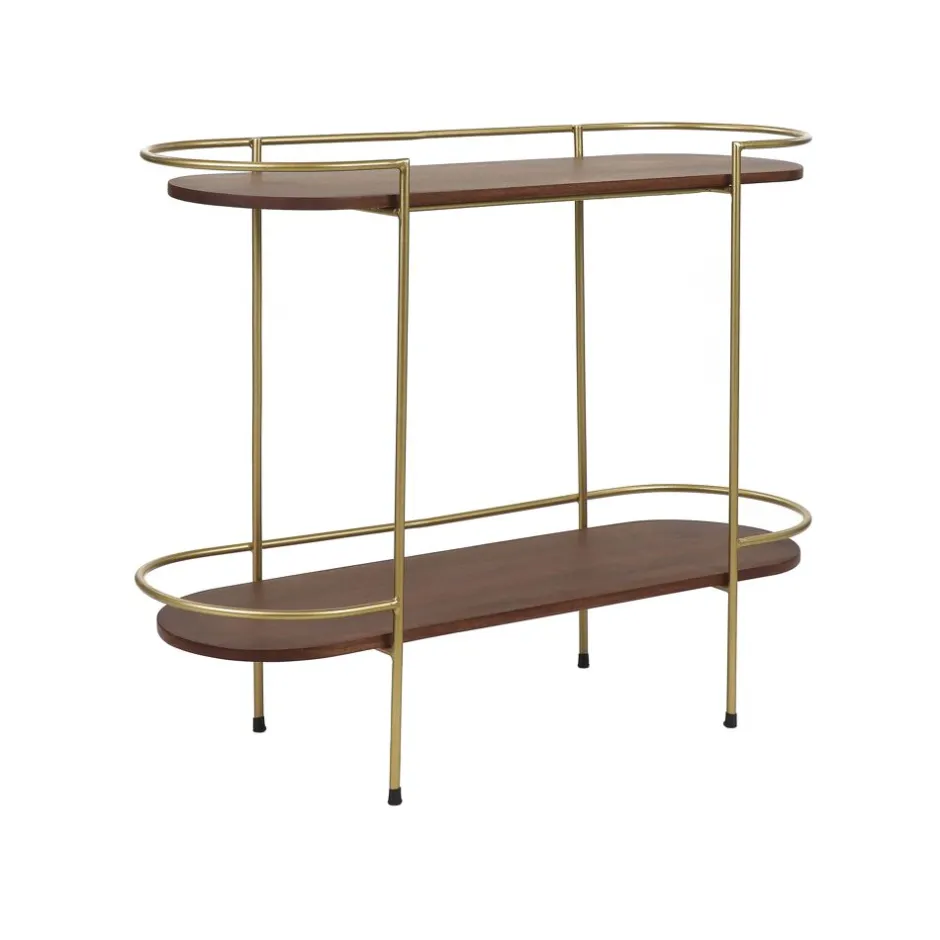 Pomax Étagères-ARTDECO - rack 2 étagères - bois de mangier / métal - L 100 x W 35 x H 80 cm - noyer