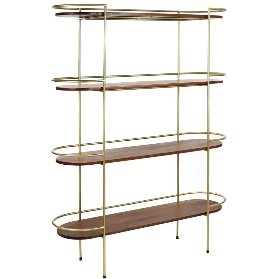 Pomax Étagères-ARTDECO - rack 4 étagères - bois de mangier / métal - L 120 x W 35 x H 160 cm - noyer