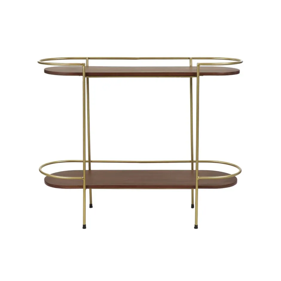 Pomax Étagères-ARTDECO - rack 2 étagères - bois de mangier / métal - L 100 x W 35 x H 80 cm - noyer