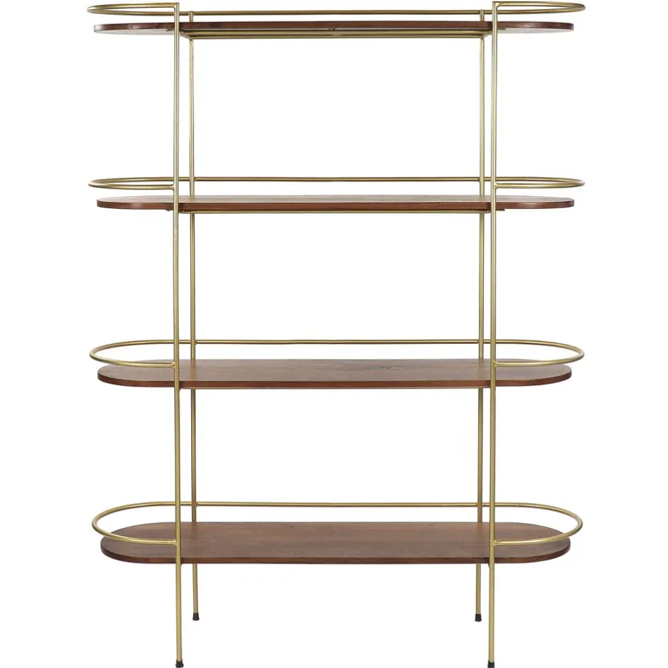 Pomax Étagères-ARTDECO - rack 4 étagères - bois de mangier / métal - L 120 x W 35 x H 160 cm - noyer