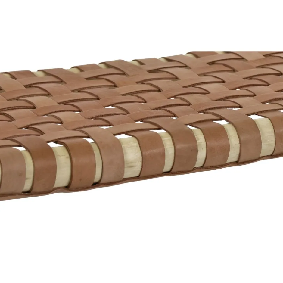 Pomax Bancs-BABOUCHE - banc - bois d'eucalyptus / cuir - L 105 x W 40 x H 42 cm - naturel