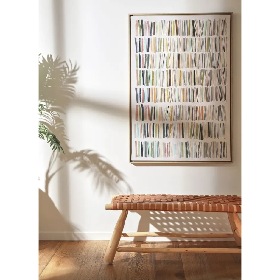 Pomax Bancs-BABOUCHE - banc - bois d'eucalyptus / cuir - L 105 x W 40 x H 42 cm - naturel
