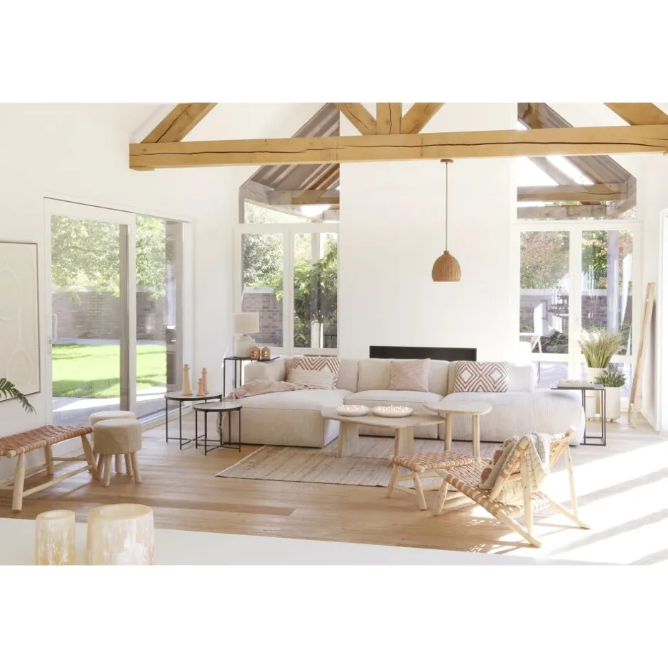 Pomax Bancs-BABOUCHE - banc - bois d'eucalyptus / cuir - L 105 x W 40 x H 42 cm - naturel
