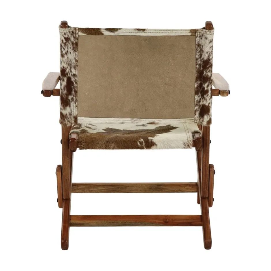 Pomax Canapés-BENISSA - chaise relax - peau de vache / bois d'acacia - L 68 x W 65 x H 77 cm - brun