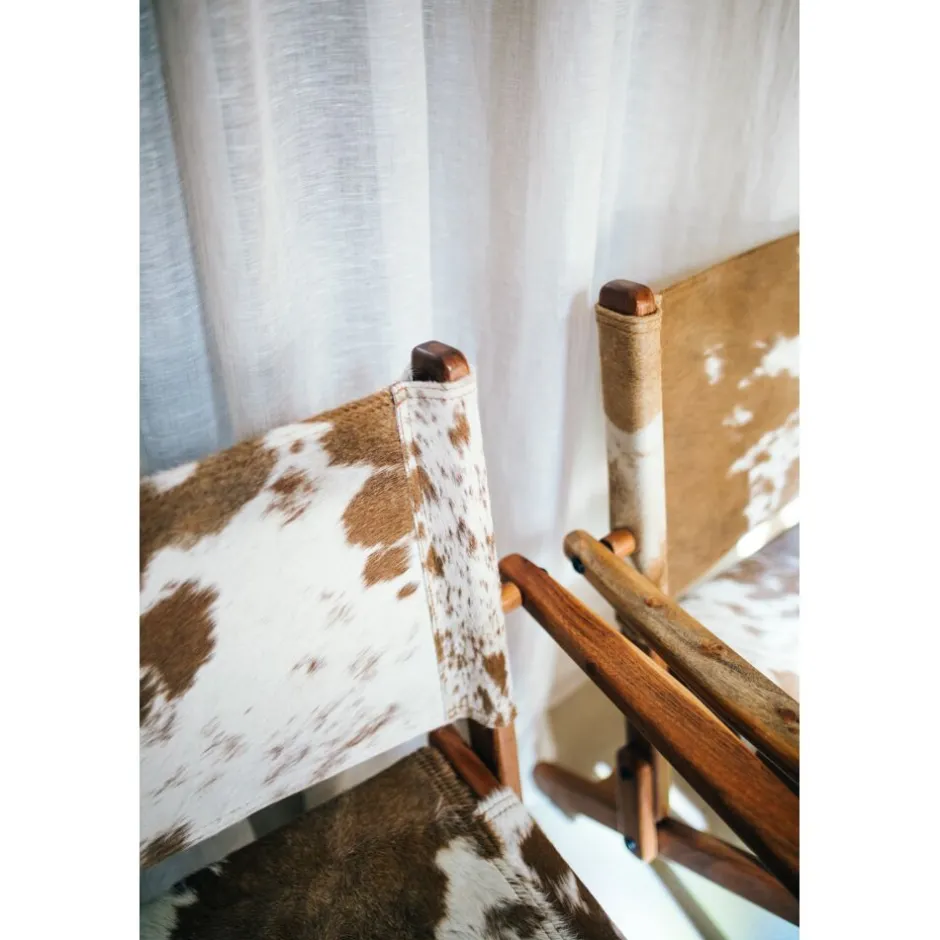 Pomax Canapés-BENISSA - chaise relax - peau de vache / bois d'acacia - L 68 x W 65 x H 77 cm - brun