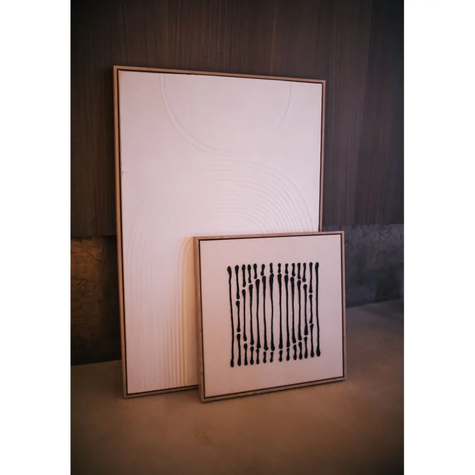 Pomax Tableau / Déco Murale-BERGAMO - toile avec cadre - lin / mdf - L 63 x W 4,3 x H 63 cm - noir/blanc