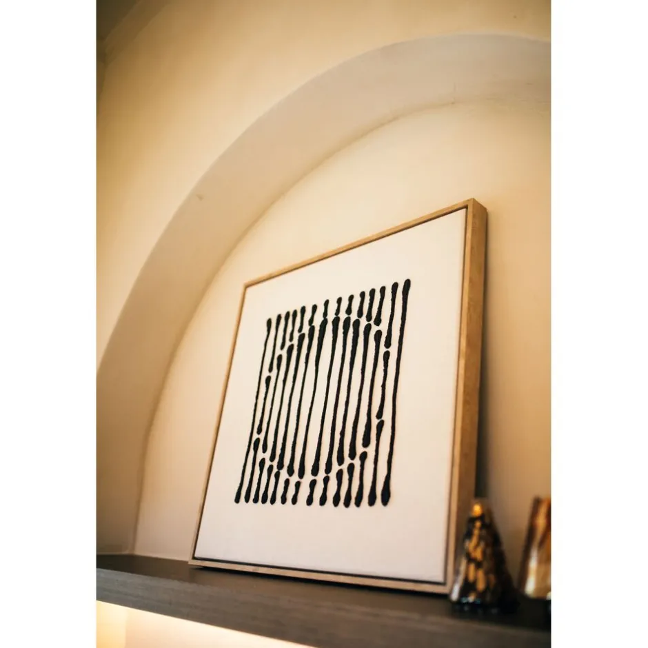 Pomax Tableau / Déco Murale-BERGAMO - toile avec cadre - lin / mdf - L 63 x W 4,3 x H 63 cm - noir/blanc