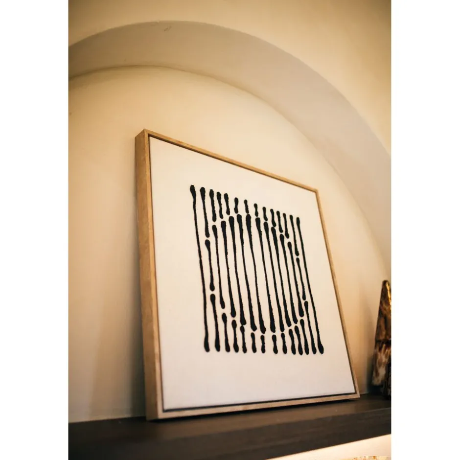 Pomax Tableau / Déco Murale-BERGAMO - toile avec cadre - lin / mdf - L 63 x W 4,3 x H 63 cm - noir/blanc