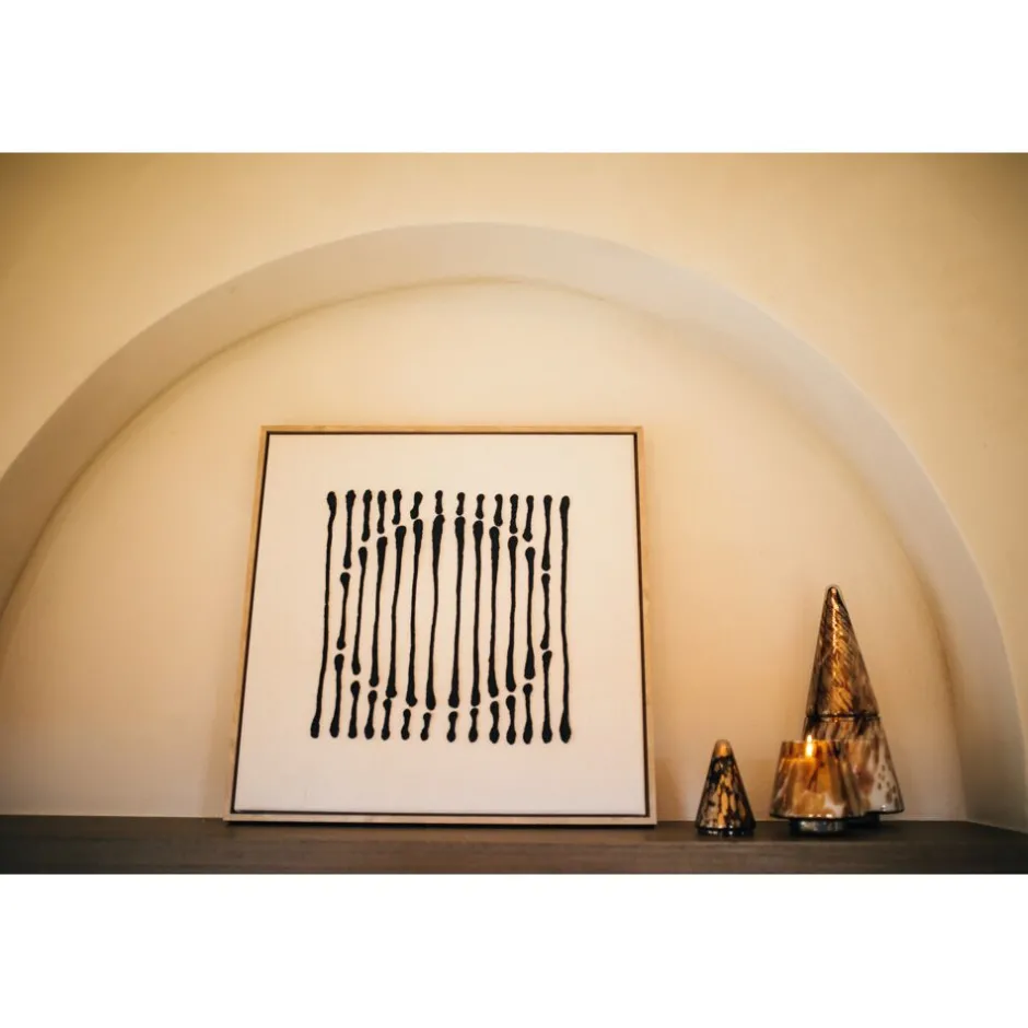 Pomax Tableau / Déco Murale-BERGAMO - toile avec cadre - lin / mdf - L 63 x W 4,3 x H 63 cm - noir/blanc