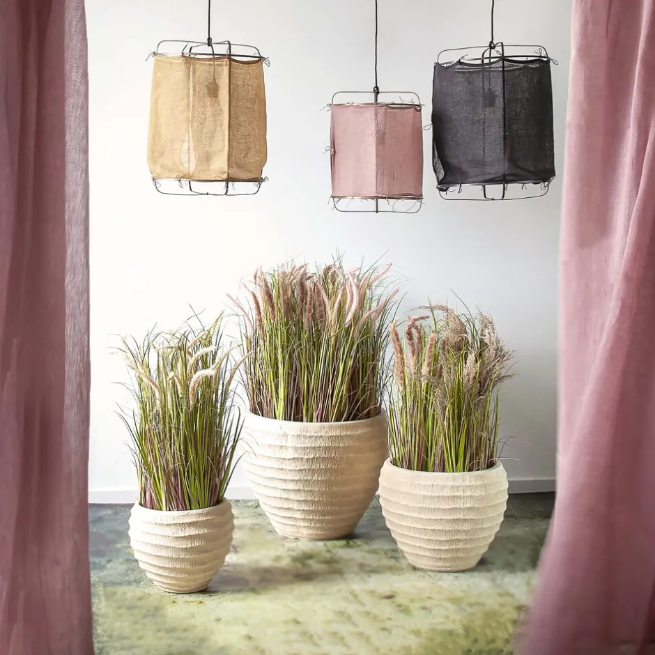 Pomax Cache-pots-BODA - set/3 pots à fleurs - fibre d'argile - DIA 32/41/55 x H 26/33/43 cm - naturel