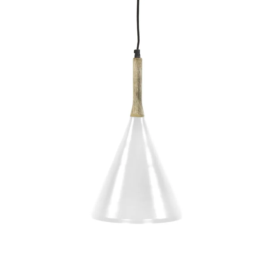 Pomax Suspensions-BRAMPTON - lampe suspendue - métal / bois de manguier - DIA 25 x H 42 cm - blanc
