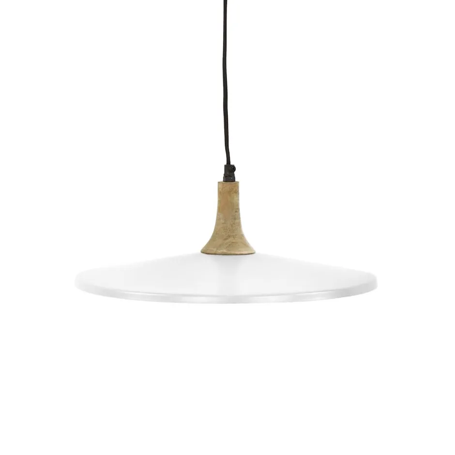 Pomax Suspensions-BRAMPTON - lampe suspendue - métal / bois de manguier - DIA 40 x H 13 cm - blanc
