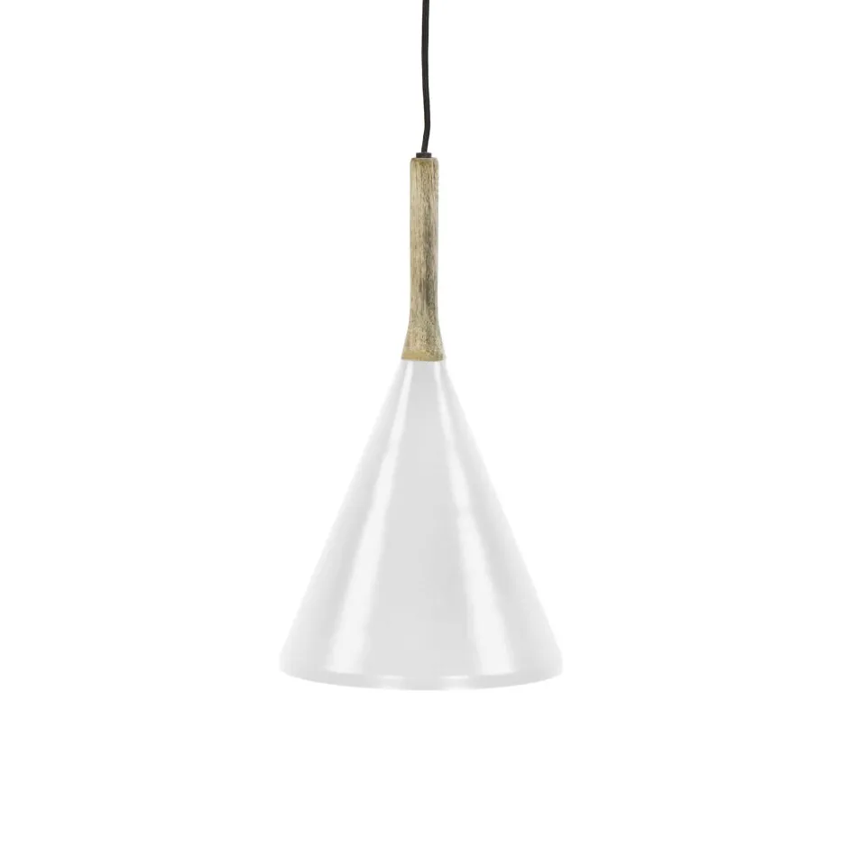Pomax Suspensions-BRAMPTON - lampe suspendue - métal / bois de manguier - DIA 25 x H 42 cm - blanc