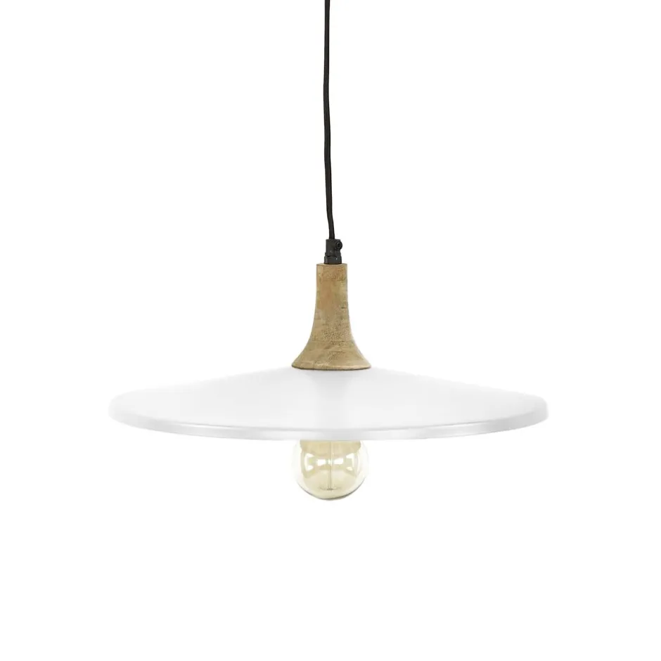 Pomax Suspensions-BRAMPTON - lampe suspendue - métal / bois de manguier - DIA 40 x H 13 cm - blanc