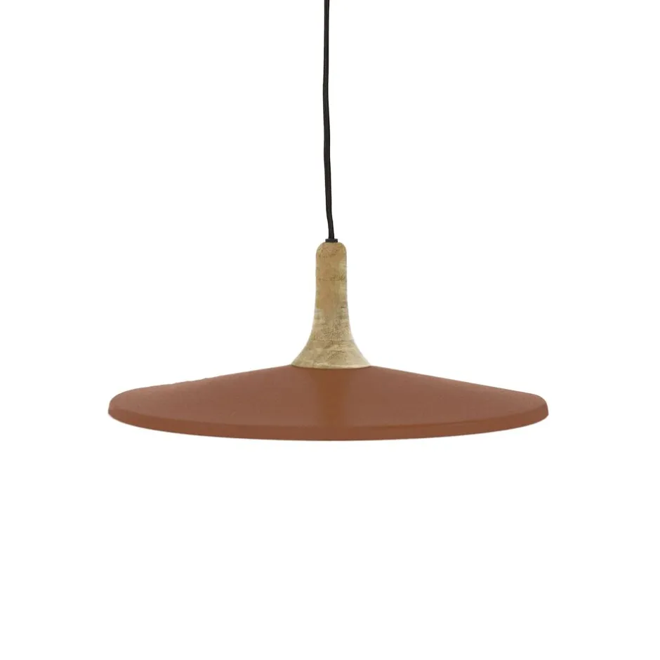 Pomax Suspensions-BRAMPTON - lampe suspendue - métal / bois de manguier - DIA 40 x H 13 cm - cannelle