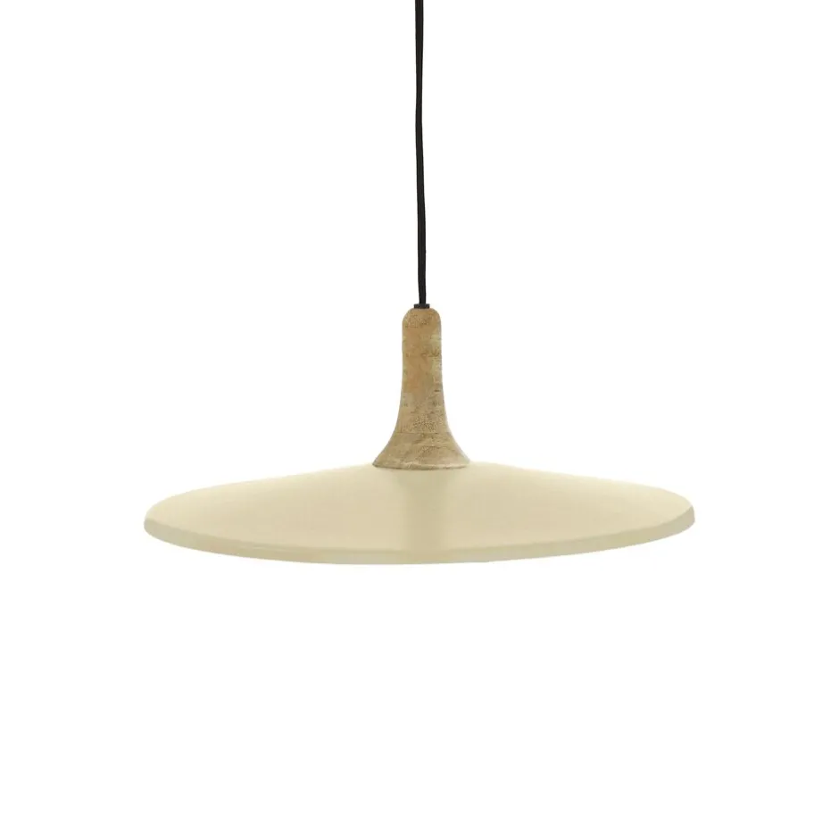 Pomax Suspensions-BRAMPTON - lampe suspendue - métal / bois de manguier - DIA 40 x H 13 cm - latté