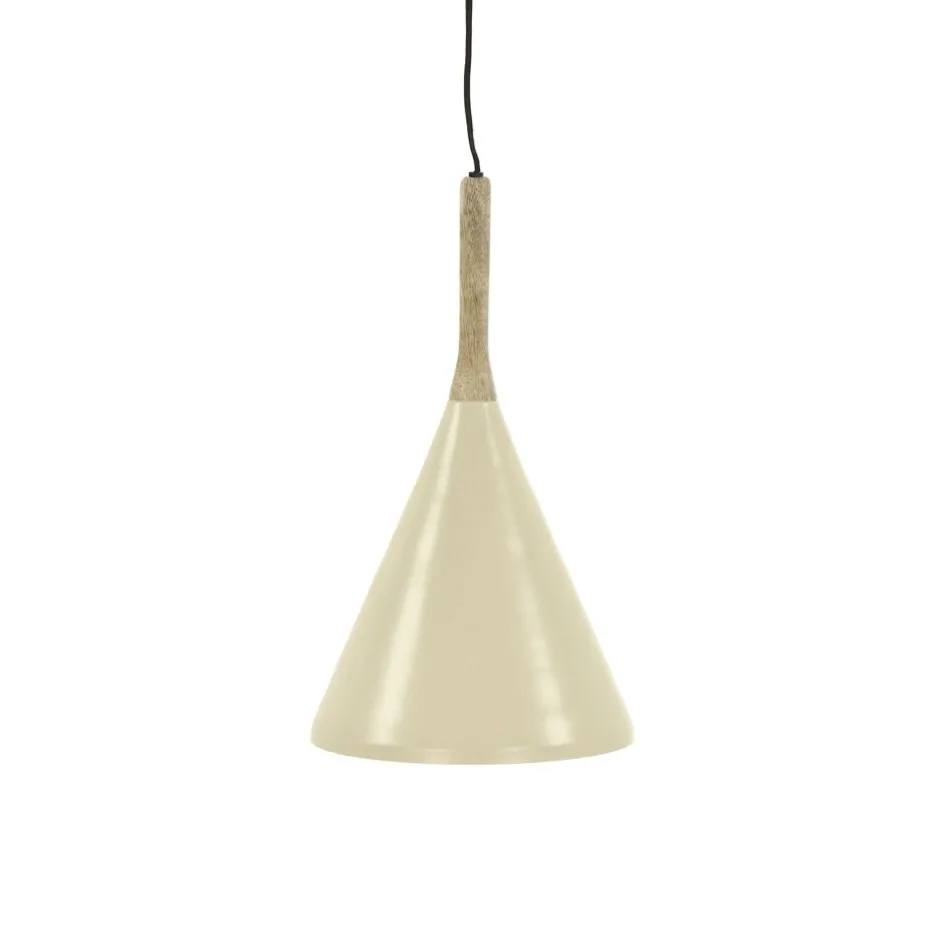 Pomax Suspensions-BRAMPTON - lampe suspendue - métal / bois de manguier - DIA 25 x H 42 cm - latté