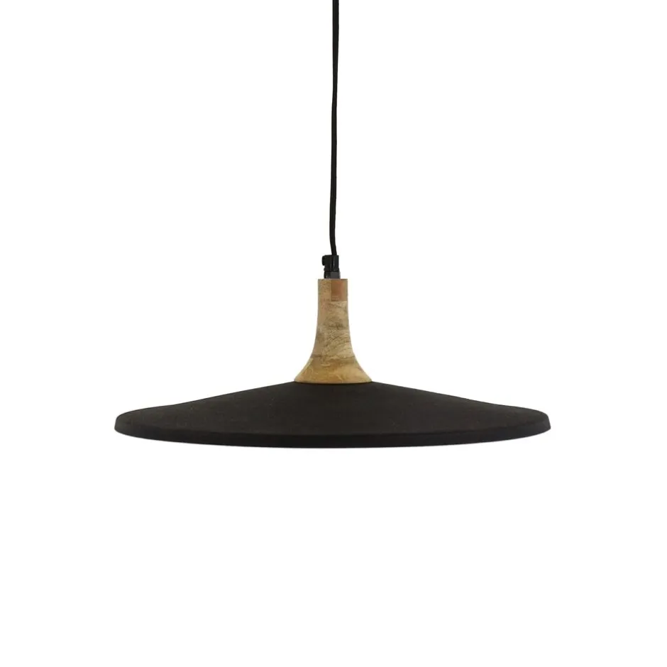 Pomax Suspensions-BRAMPTON - lampe suspendue - métal / bois de manguier - DIA 40 x H 13 cm - noir