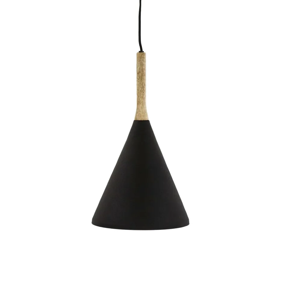 Pomax Suspensions-BRAMPTON - lampe suspendue - métal / bois de manguier - DIA 25 x H 42 cm - noir