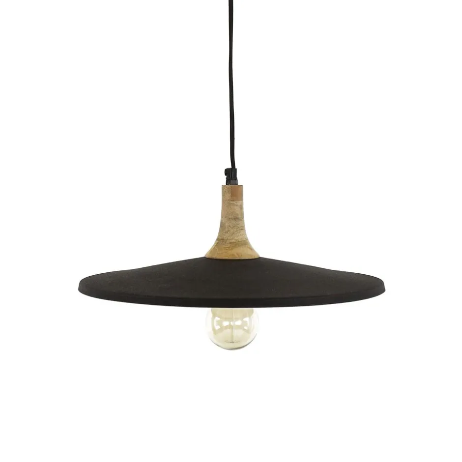 Pomax Suspensions-BRAMPTON - lampe suspendue - métal / bois de manguier - DIA 40 x H 13 cm - noir