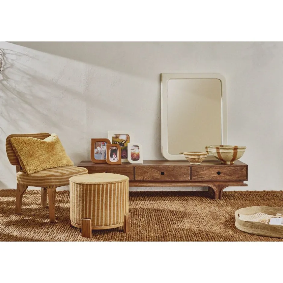 Pomax Poufs-BRINDISI - pouf - bois d'acacia / jute - DIA 52 x H 42 cm - ocre