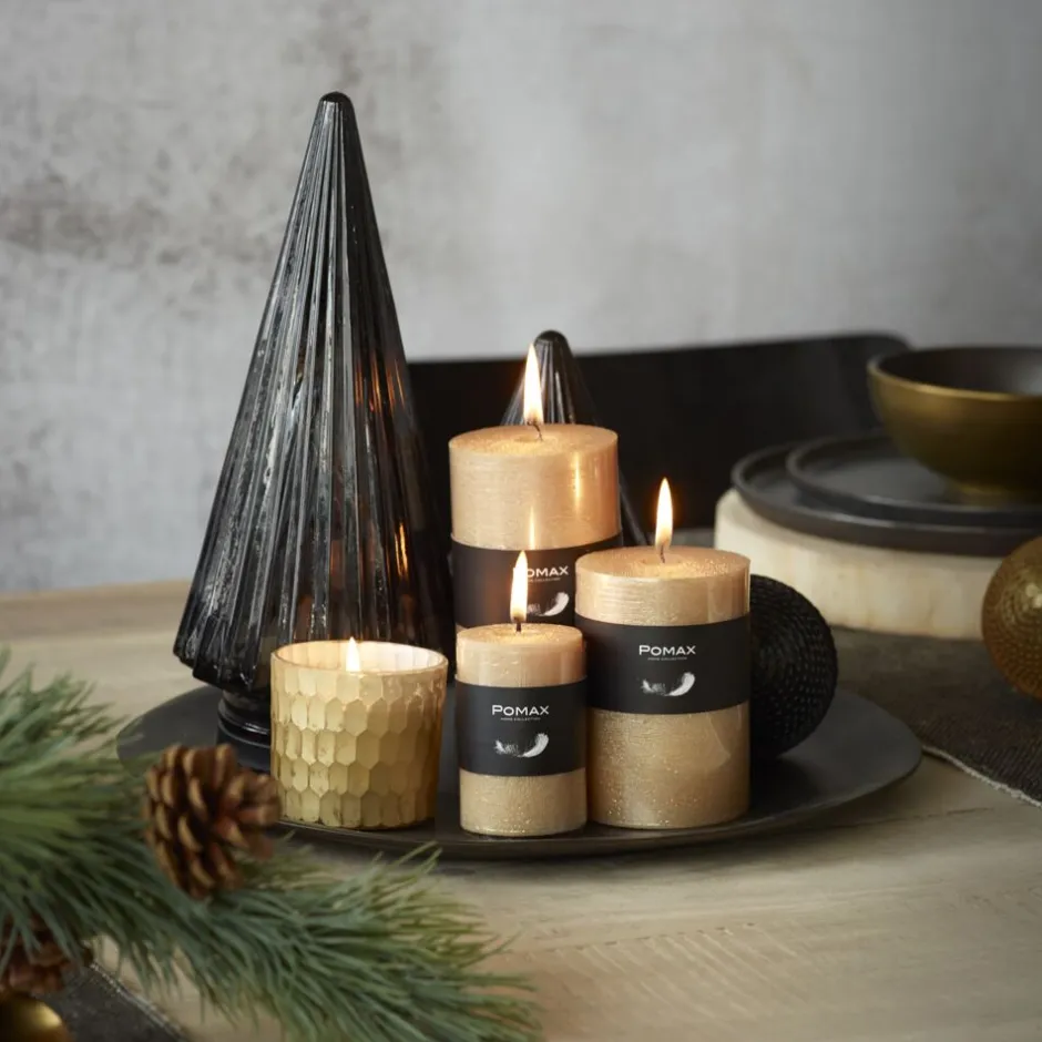 Pomax Bougies-CANDLE - bougie - cire de paraffine - DIA 5 x H 8 cm - champagne