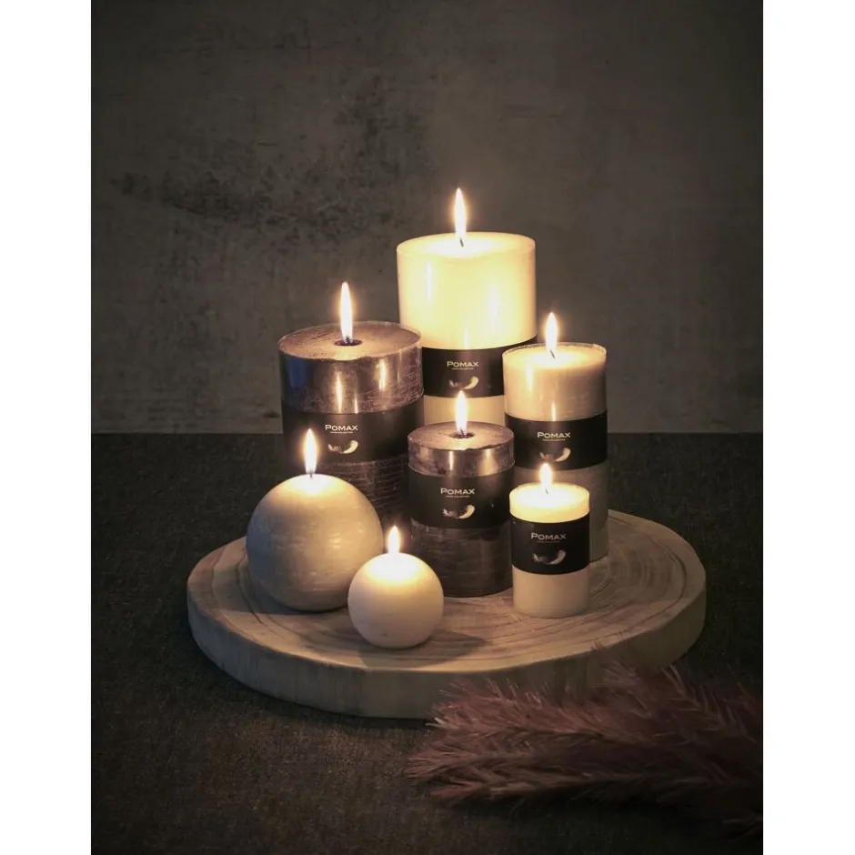Pomax Bougies-CANDLE - bougie - cire de paraffine - DIA 5 x H 8 cm - lin