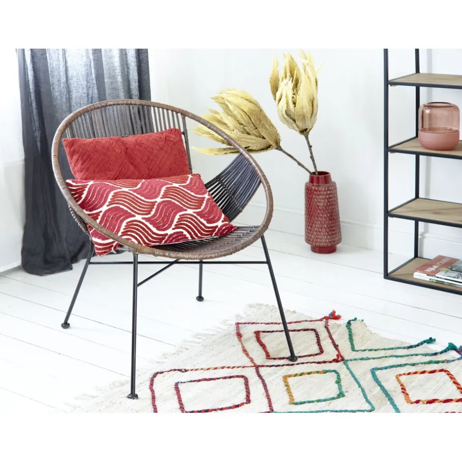 Pomax Canapés-CAPPUCCINO - chaise relax - rotin / métal - L 70 x W 67 x H 79 cm - brun foncé