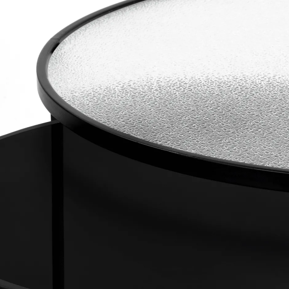 Pomax Tables Basses | Tables-CLAUDIA - set/2 tables basses - métal / verre - DIA 60/80 x H 30/35 cm - noir