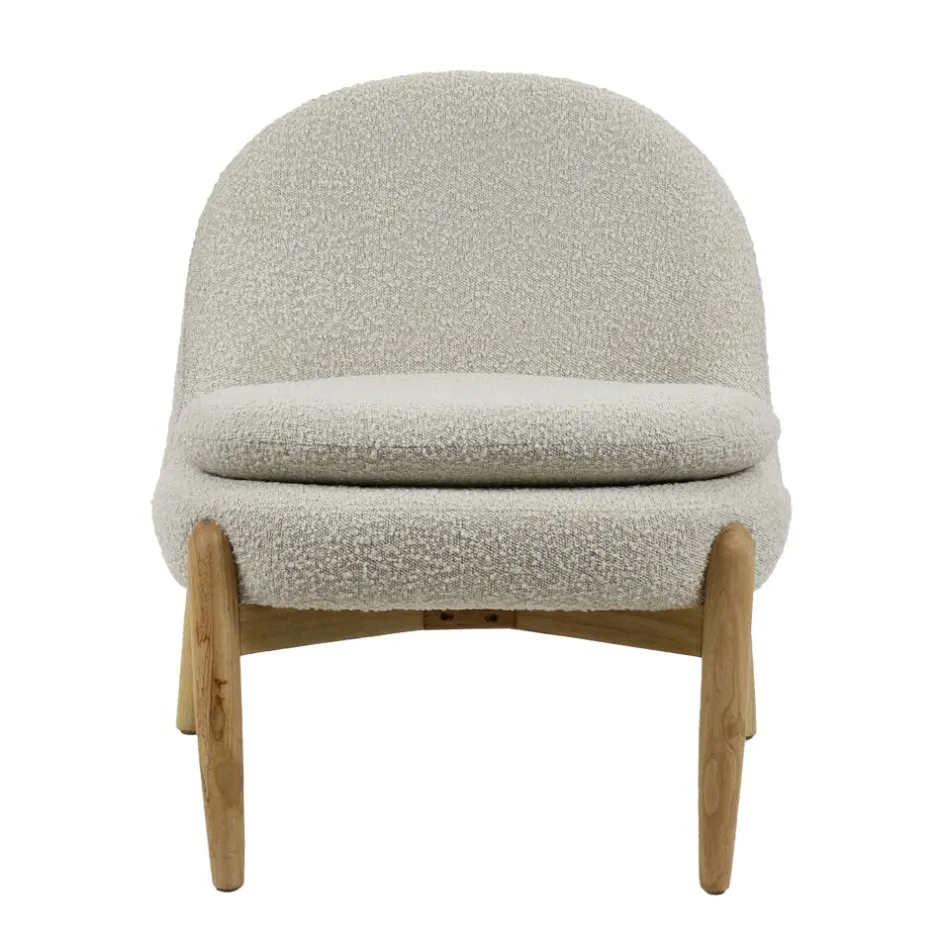 Pomax Canapés-COCOON - chaise relax - bouclé / bois d'hévéa - L 62,5 x W 70,5 x H 72,5 cm - blanc cassé