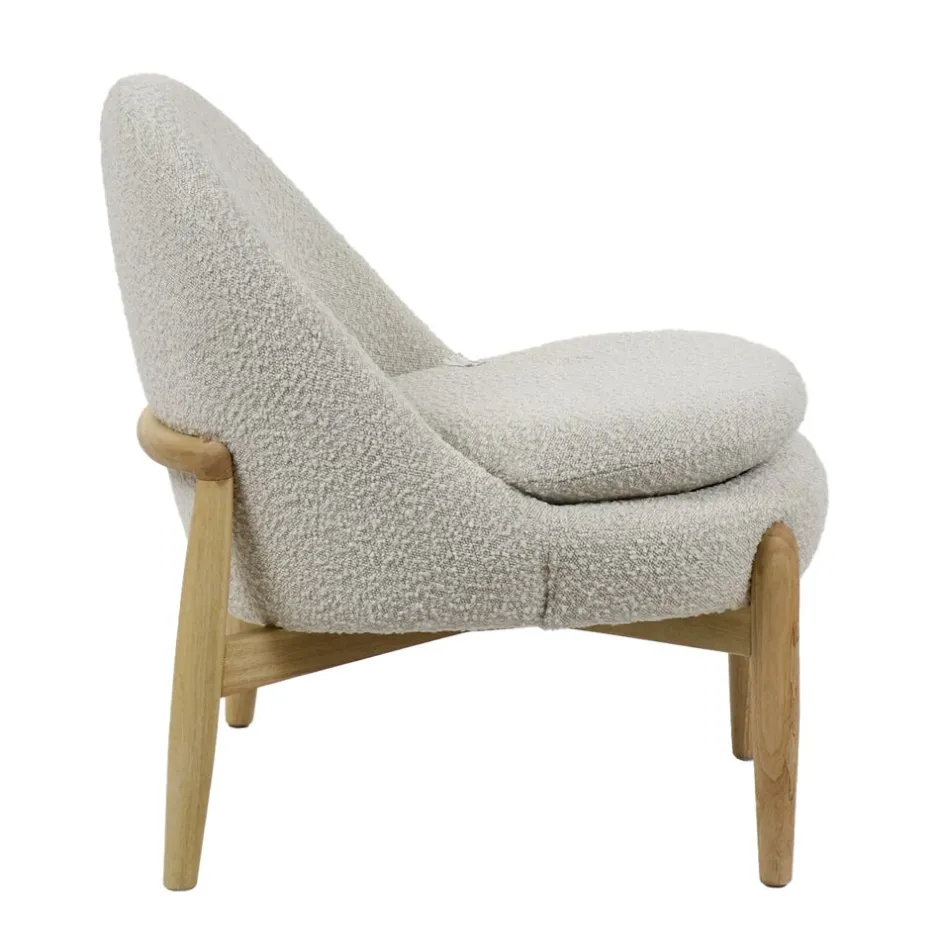 Pomax Canapés-COCOON - chaise relax - bouclé / bois d'hévéa - L 62,5 x W 70,5 x H 72,5 cm - blanc cassé