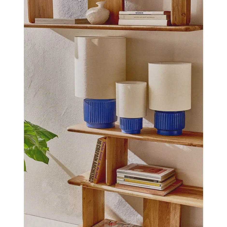 Pomax Lampes De Table-CORDOBA - lampe de table - terracotta / lin - DIA 32,5 x H 56,5 cm - bleu
