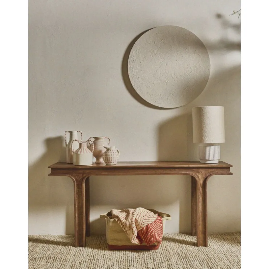 Pomax Lampes De Table-CORDOBA - lampe de table - terracotta / tissu - DIA 32,5 cm x H 56,5 cm - blanc