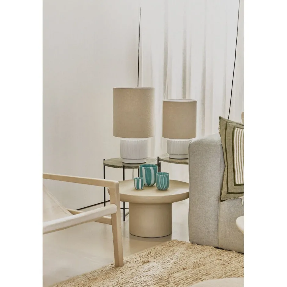 Pomax Lampes De Table-CORDOBA - lampe de table - terracotta / tissu - DIA 32,5 cm x H 56,5 cm - blanc