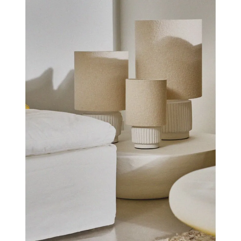 Pomax Lampes De Table-CORDOBA - lampe de table - terracotta / tissu - DIA 18 x H 31 cm - blanc