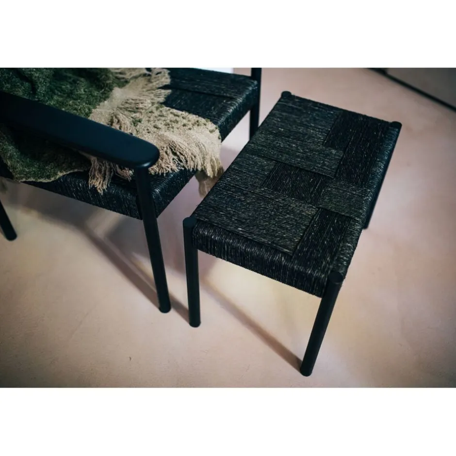 Pomax Canapés-CULLINAN - chaise relax - bois de mangier / jonc de mer - L 66,5 x W 72,5 x H 74 cm - noir