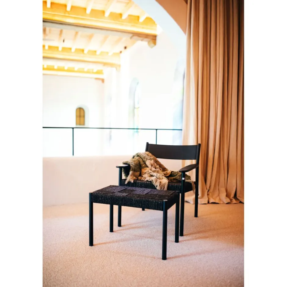 Pomax Canapés-CULLINAN - chaise relax - bois de mangier / jonc de mer - L 66,5 x W 72,5 x H 74 cm - noir