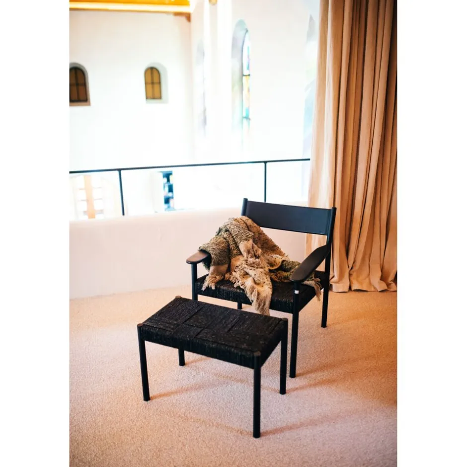 Pomax Canapés-CULLINAN - chaise relax - bois de mangier / jonc de mer - L 66,5 x W 72,5 x H 74 cm - noir