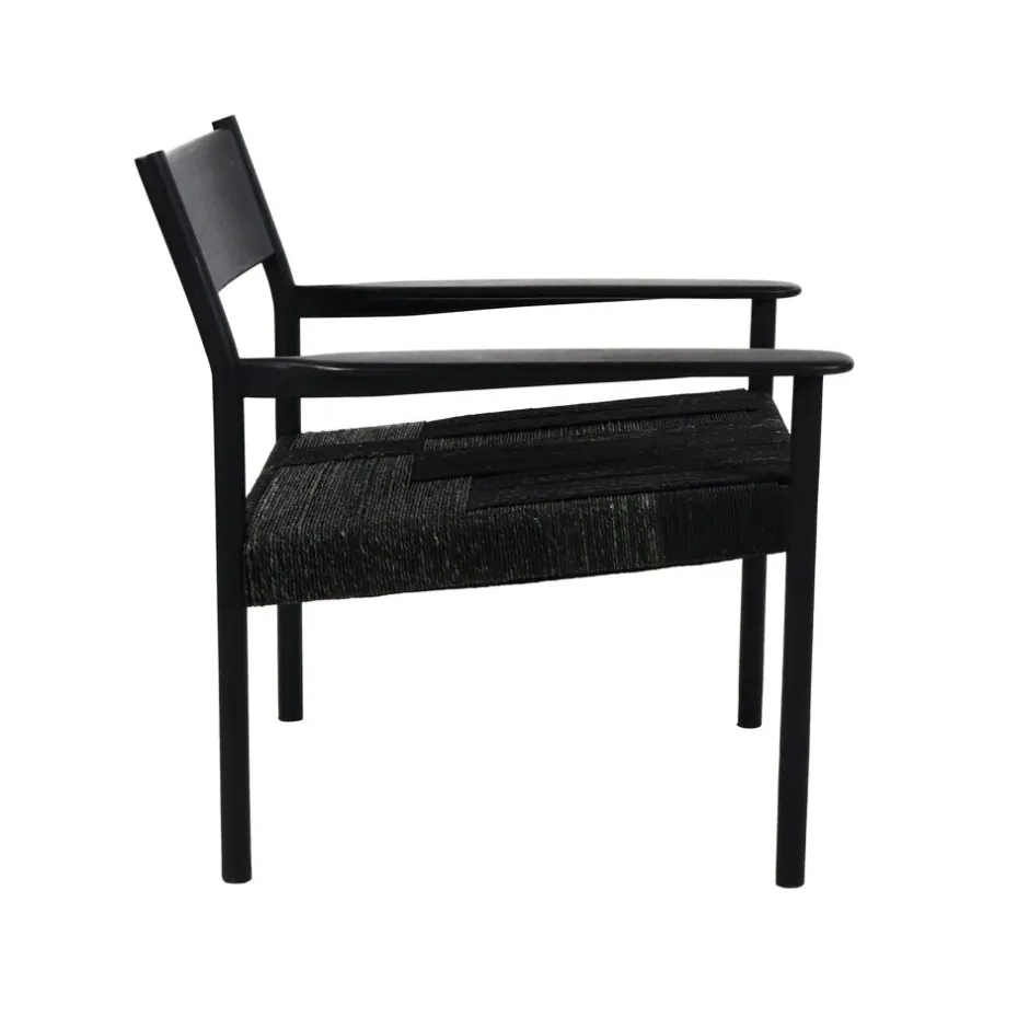 Pomax Canapés-CULLINAN - chaise relax - bois de mangier / jonc de mer - L 66,5 x W 72,5 x H 74 cm - noir
