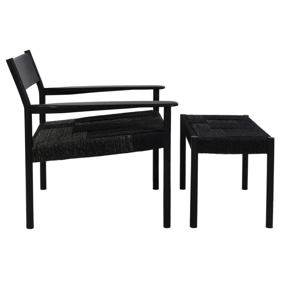 Pomax Canapés-CULLINAN - chaise relax - bois de mangier / jonc de mer - L 66,5 x W 72,5 x H 74 cm - noir