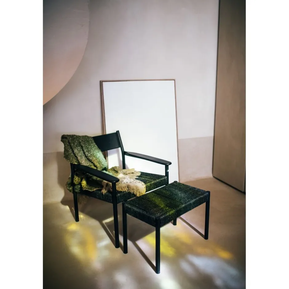 Pomax Canapés-CULLINAN - chaise relax - bois de mangier / jonc de mer - L 66,5 x W 72,5 x H 74 cm - noir