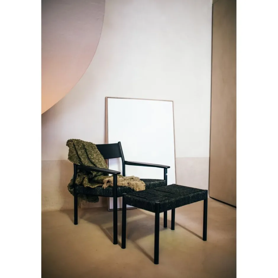 Pomax Bancs-CULLINAN - repos-pieds - bois de mangier / jonc de mer - L 60 x W 35 x H 40 cm - noir